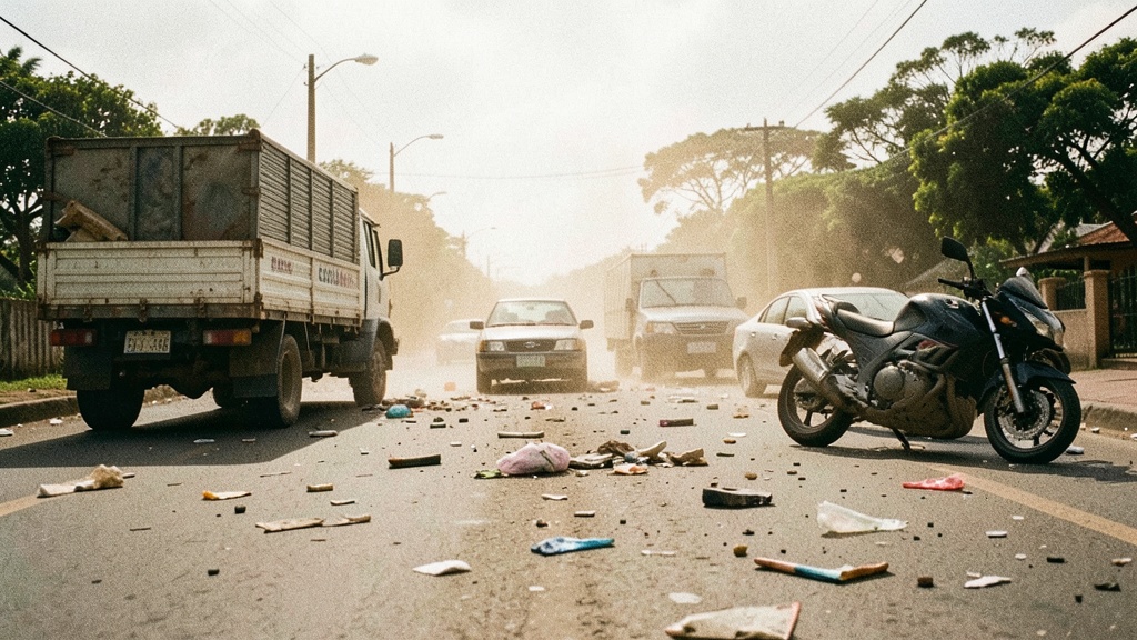 Siniestro vial en Santa Lucía deja siete heridos entre camión, auto y moto