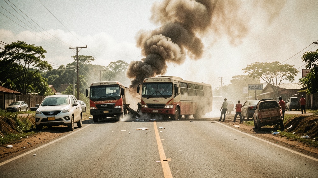 Choque entre bus y camión en Santa Lucía deja vía congestionada