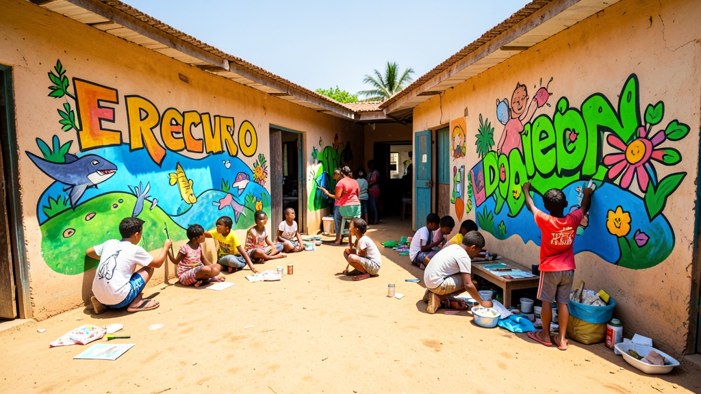 Niños pintan mural en El Recreo para exigir sus derechos