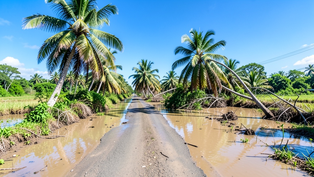 Lluvias intensas dejaron calles anegadas y palmeras caídas en Salitre