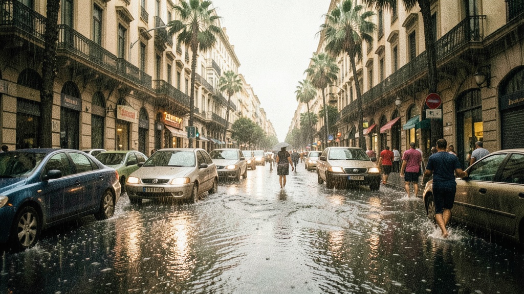 Lluvias en Guayaquil: La avenida Barcelona registra congestión vehicular y peatones a pie