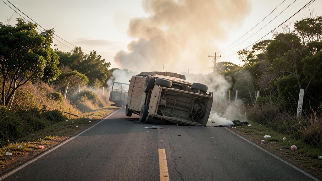 Siete heridos en volcamiento de tráiler en vía Puerto Inca - Naranjal