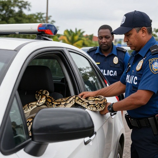 Boa constrictora hallada dentro de vehículo moviliza a la Policía en Durán