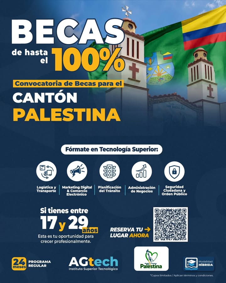 GAD Palestina ofrece becas completas para jóvenes de 17 a 29 años