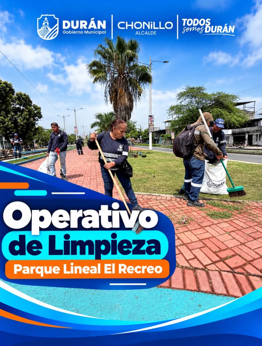 Equipo municipal mantiene limpio el Parque Lineal El Recreo para las familias duraneñas