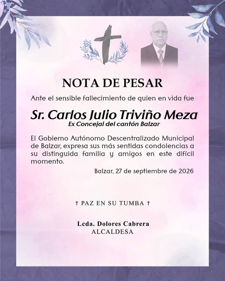 Balzar lamenta la muerte del exconcejal Carlos Triviño Meza