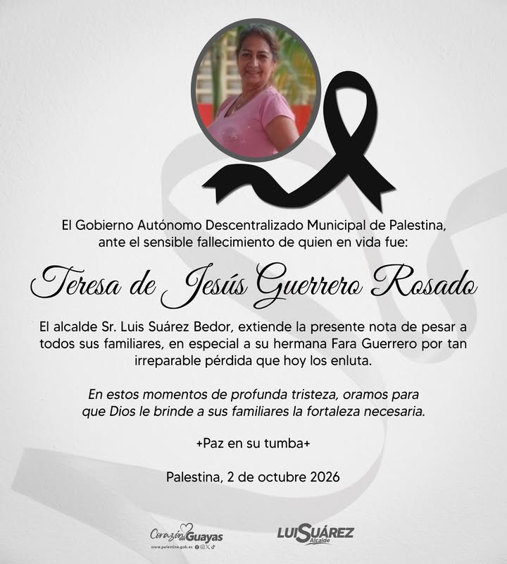 La Alcaldía de Palestina lamenta el fallecimiento de Teresa Guerrero