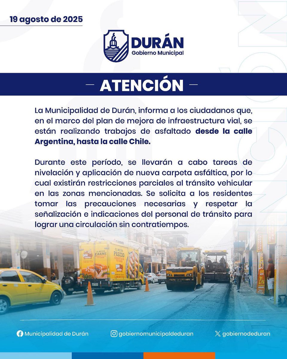 Asfaltado en Durán: Avanzan obras viales entre calles Argentina y Chile