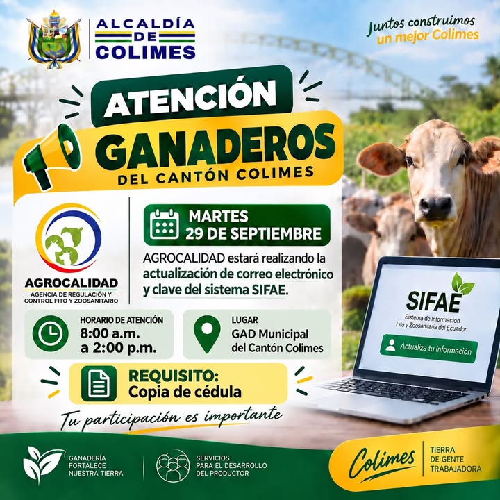 Agrocalidad actualiza registros de ganaderos en Colimes este martes