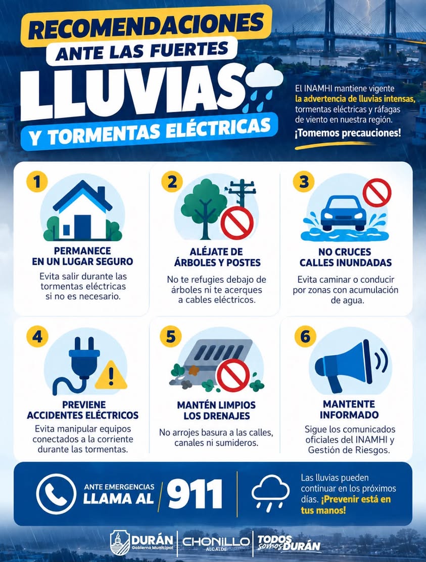 Alerta por lluvias en Durán: evite calles inundadas y no arroje basura a sumideros