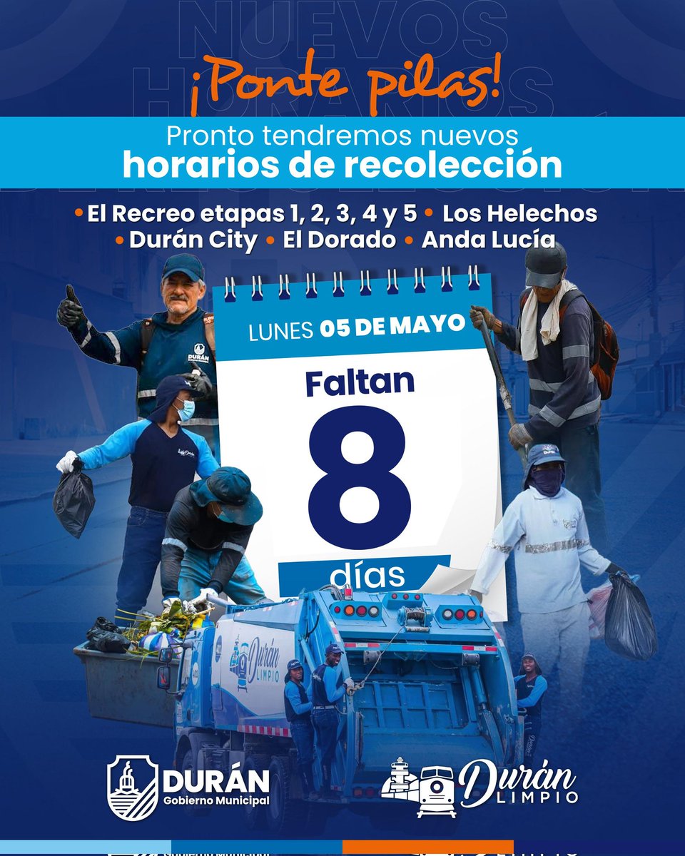 Nuevos horarios de recolección de basura entran en 8 días en Durán