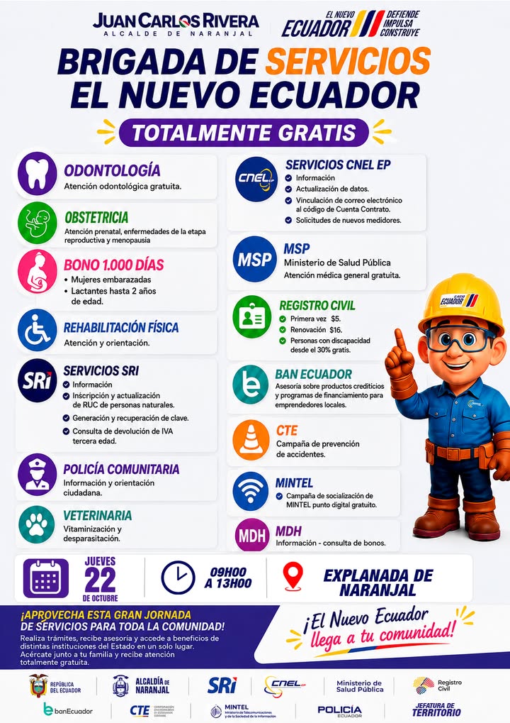 Jornada gratuita de salud y trámites llega a Naranjal el 22 de octubre