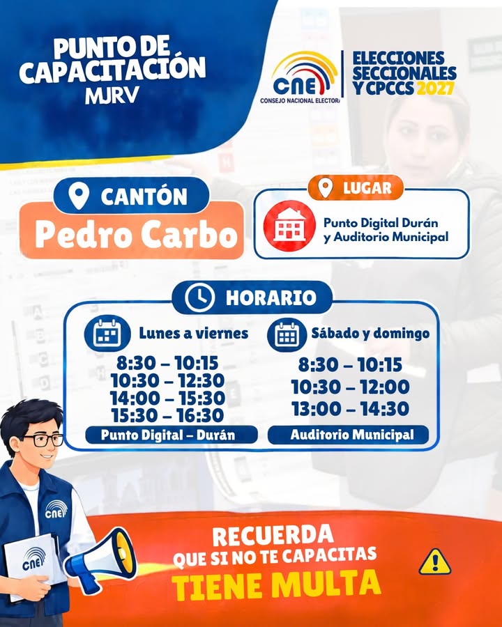Pedro Carbo: Capacitación obligatoria para electores y multas por incumplimiento