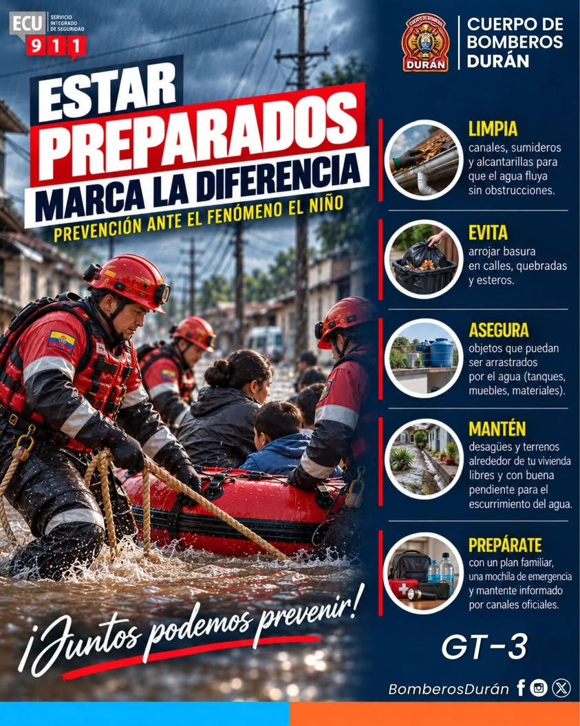 Bomberos de Durán advierten sobre riesgos de inundación por El Niño y piden limpieza de canales
