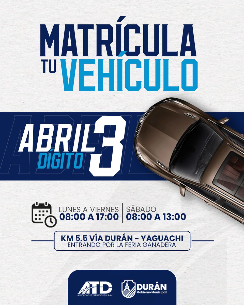 Durán: Conductores con placas terminadas en 3 deben matricular sus vehículos este marzo