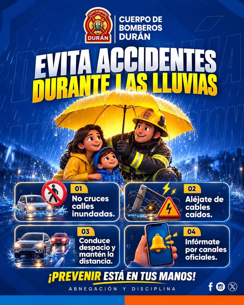 Cuerpo de Bomberos de Durán advierte sobre riesgos por lluvias y calles inundadas