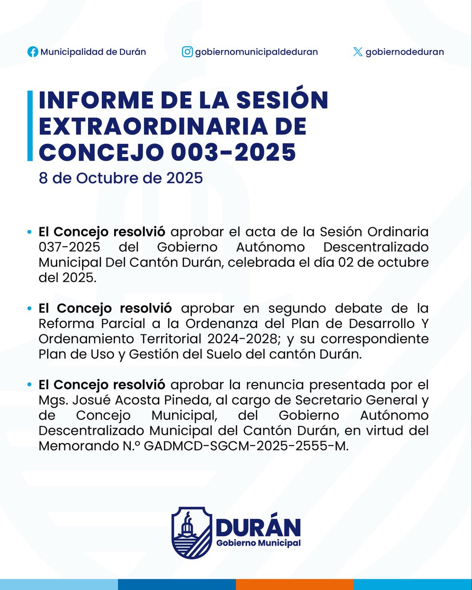 Concejo Extraordinario 003 del 2025 en Durán aborda desarrollo cantonal