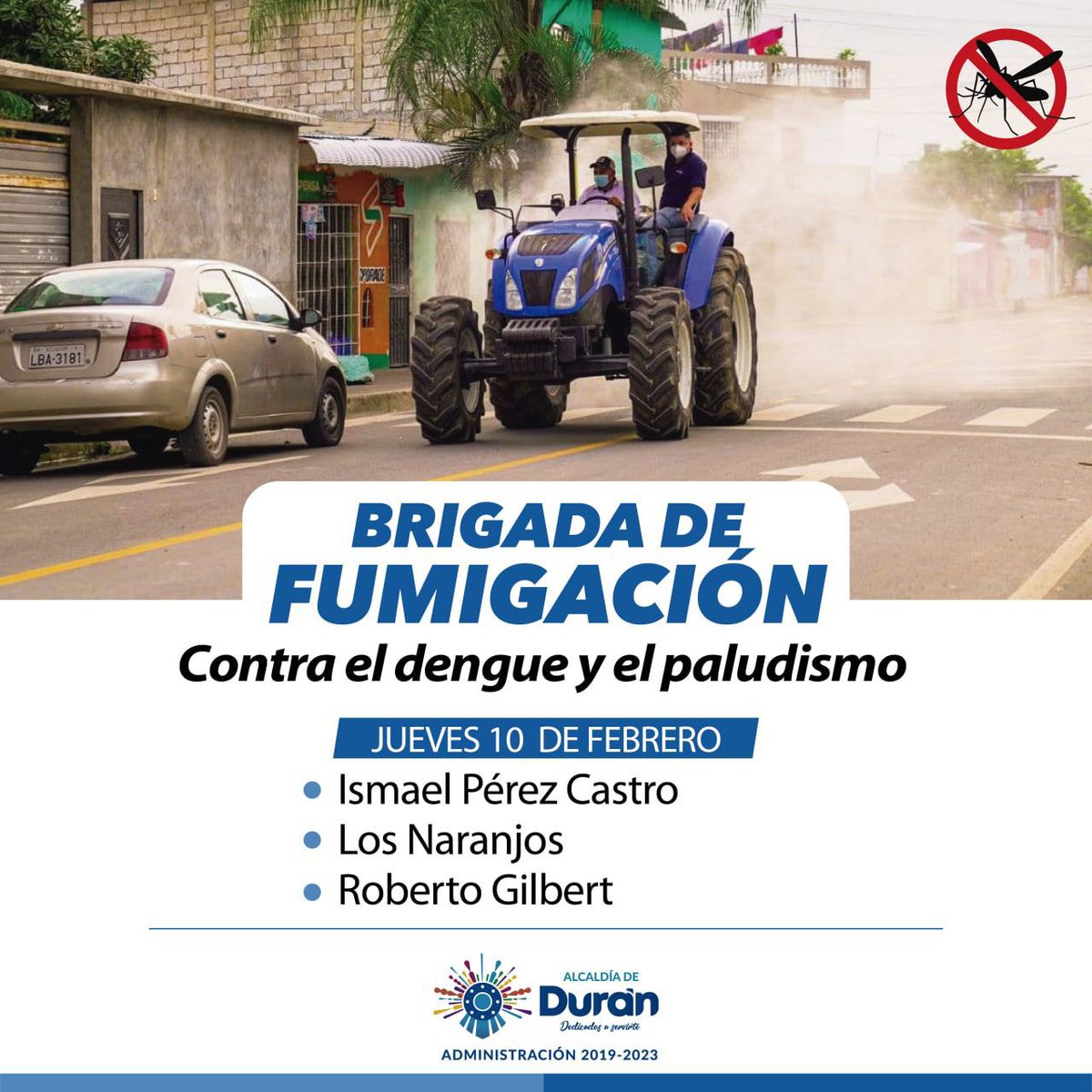 Fumigación contra dengue y paludismo llega a Ismael Pérez Castro, Los Naranjos y Roberto Gilbert