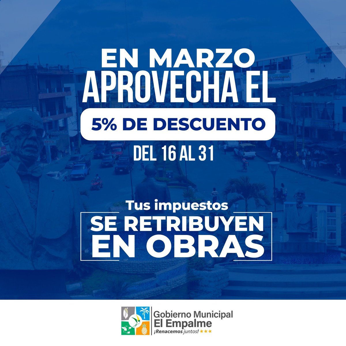 Descuento del 5% en impuestos prediales para marzo en El Empalme