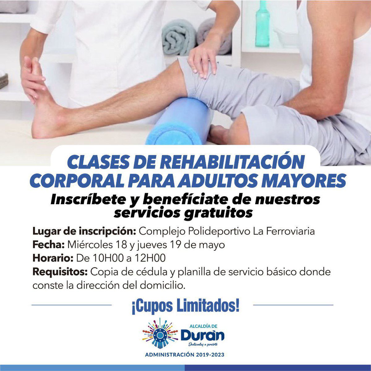 Alcaldía de Durán dictará clases de rehabilitación para adultos mayores en La Ferroviaria