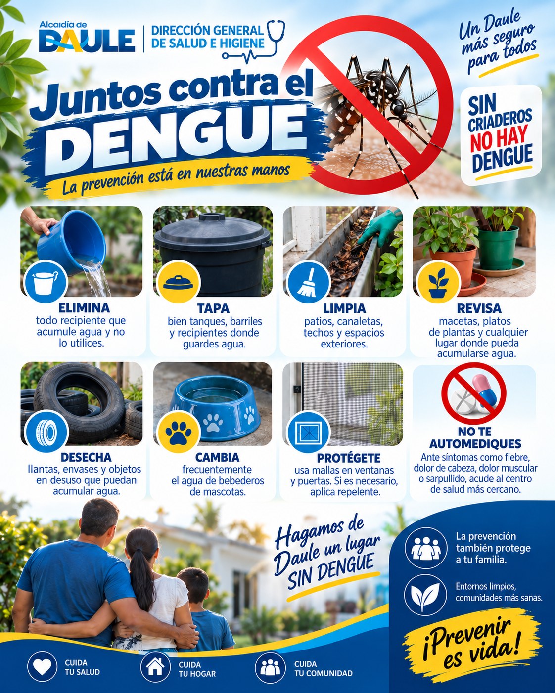 GAD Daule lanza campaña contra el dengue: elimina agua estancada y tapa recipientes