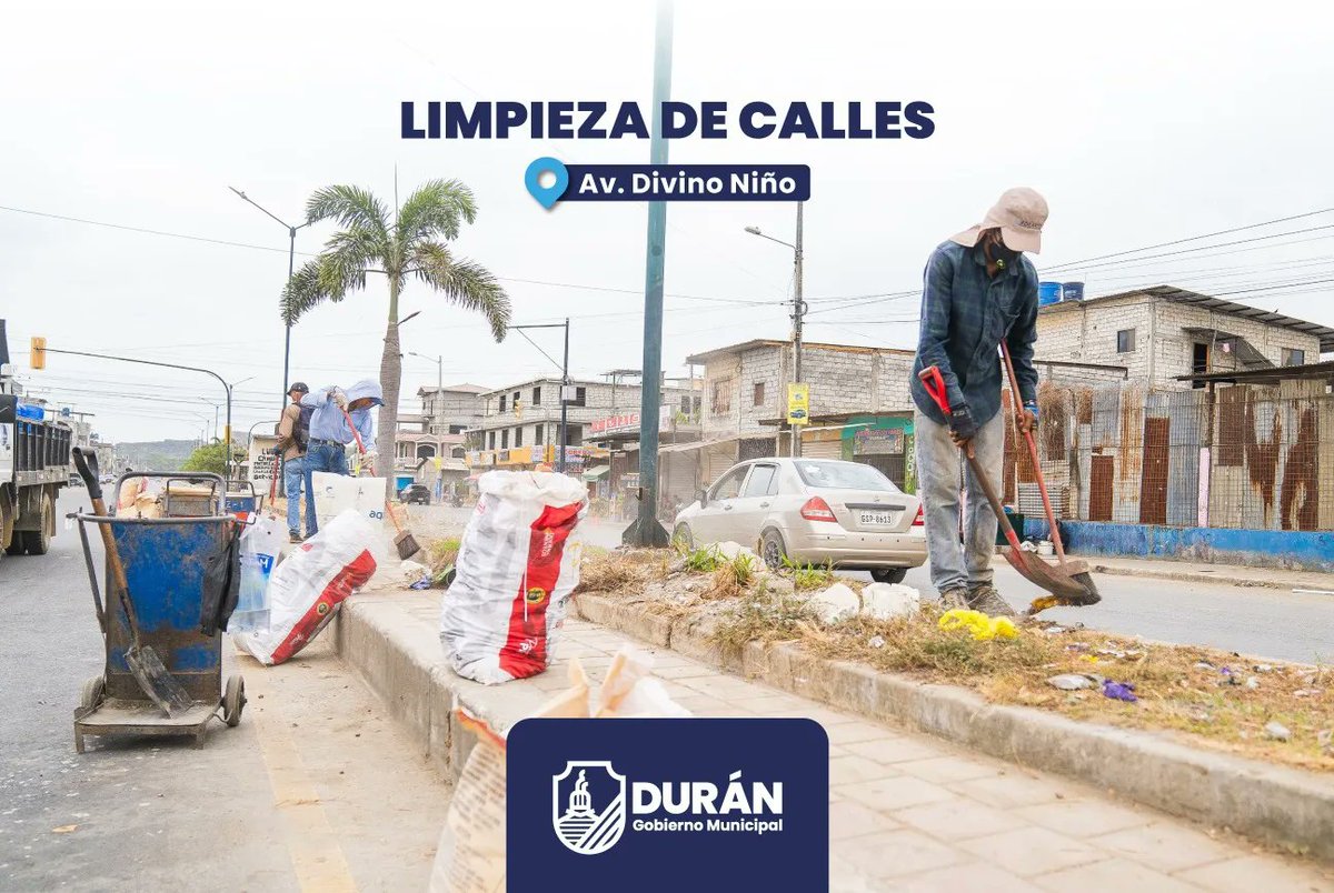 Cuadrillas del GAD Durán realizan minga de limpieza en Av. Divino Niño