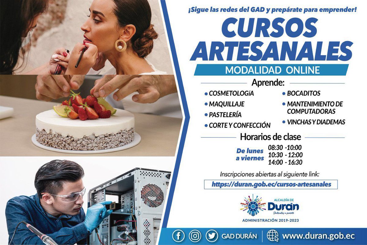 Durán inicia inscripciones para cursos artesanales en línea este 6 de diciembre