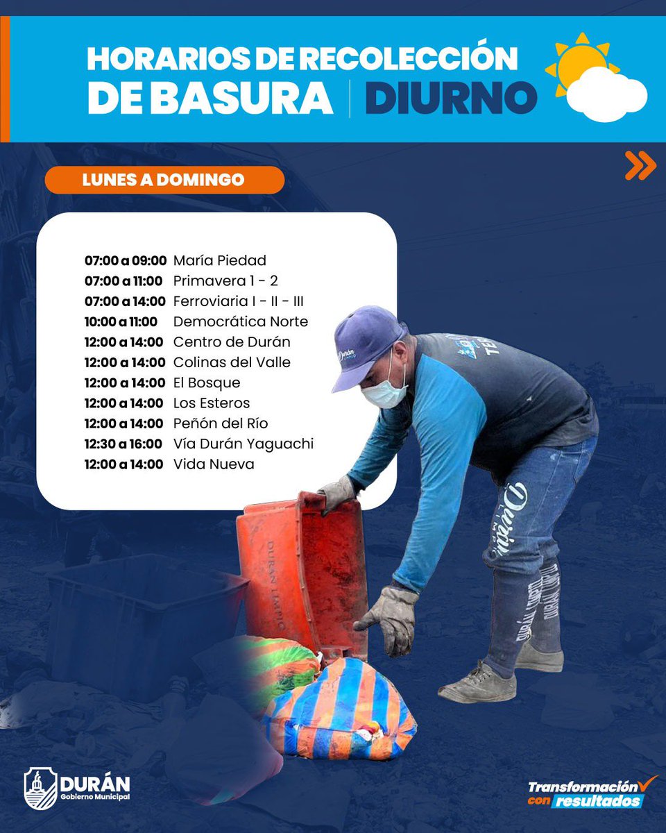 Durán: El Municipio recuerda horarios de recolección para evitar desorden en los sectores