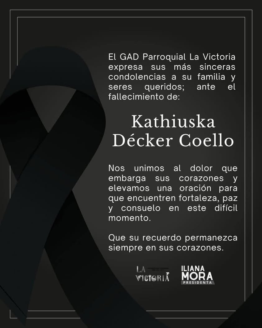 Junta parroquial de La Victoria (Salitre) lamenta el fallecimiento de Kathiuska Décker