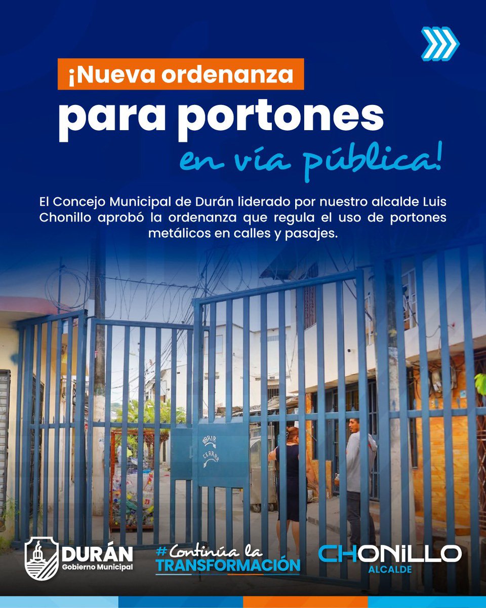 Concejo de Durán aprueba ordenanza para regular portones metálicos en calles