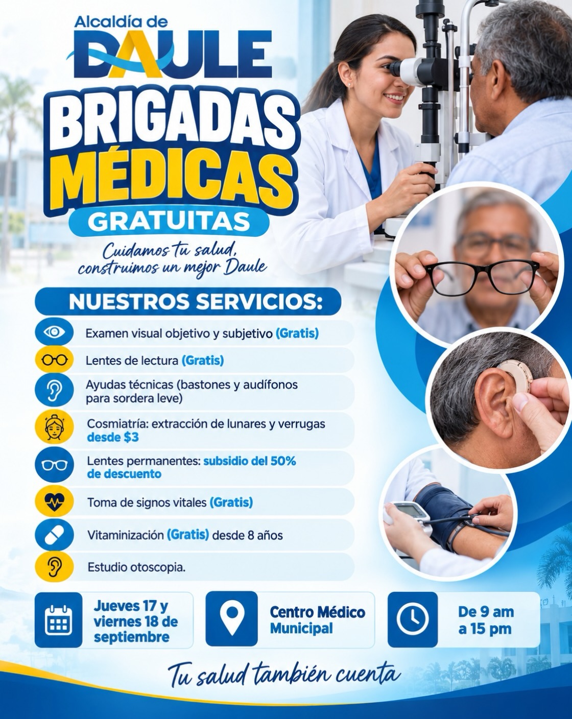 Brigadas Médicas Gratuitas: La Alcaldía de Daule ofrece salud y lentes con subsidio este jueves y viernes