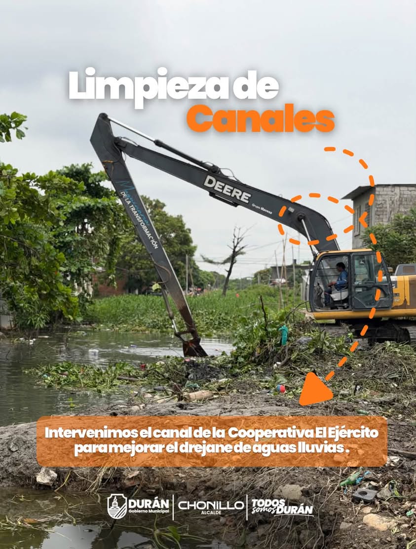 Municipio de Durán retira sedimentos del canal en El Ejército para reducir inundaciones