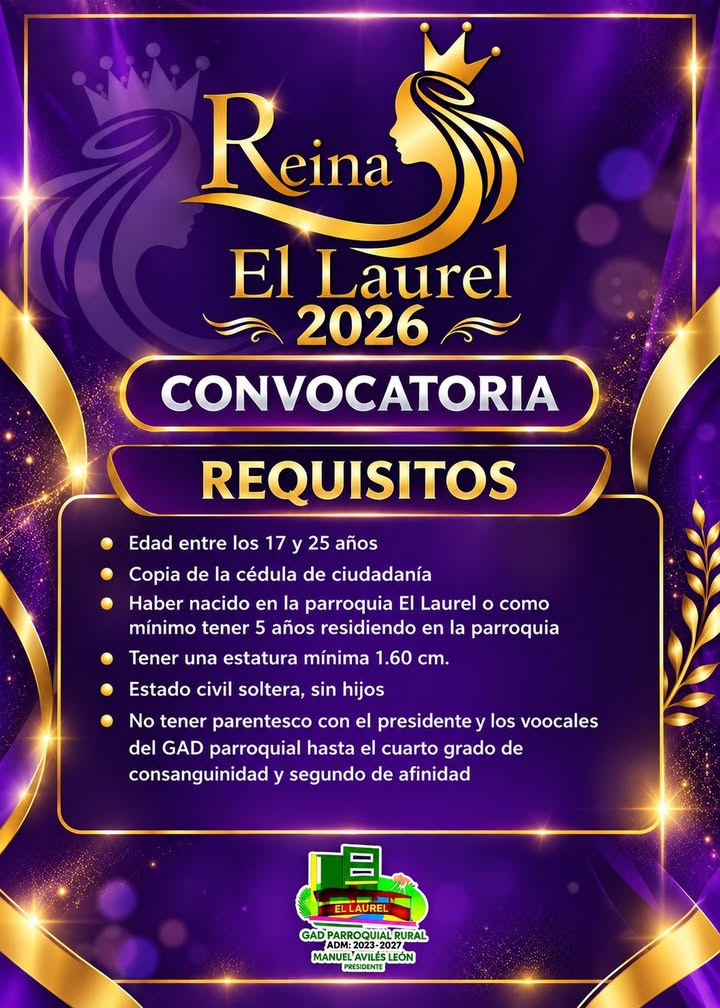 Abren inscripciones para Reina El Laurel 2026 en el cantón Daule