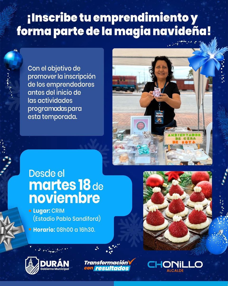 Durán abre inscripciones para que emprendedores locales participen en eventos navideños
