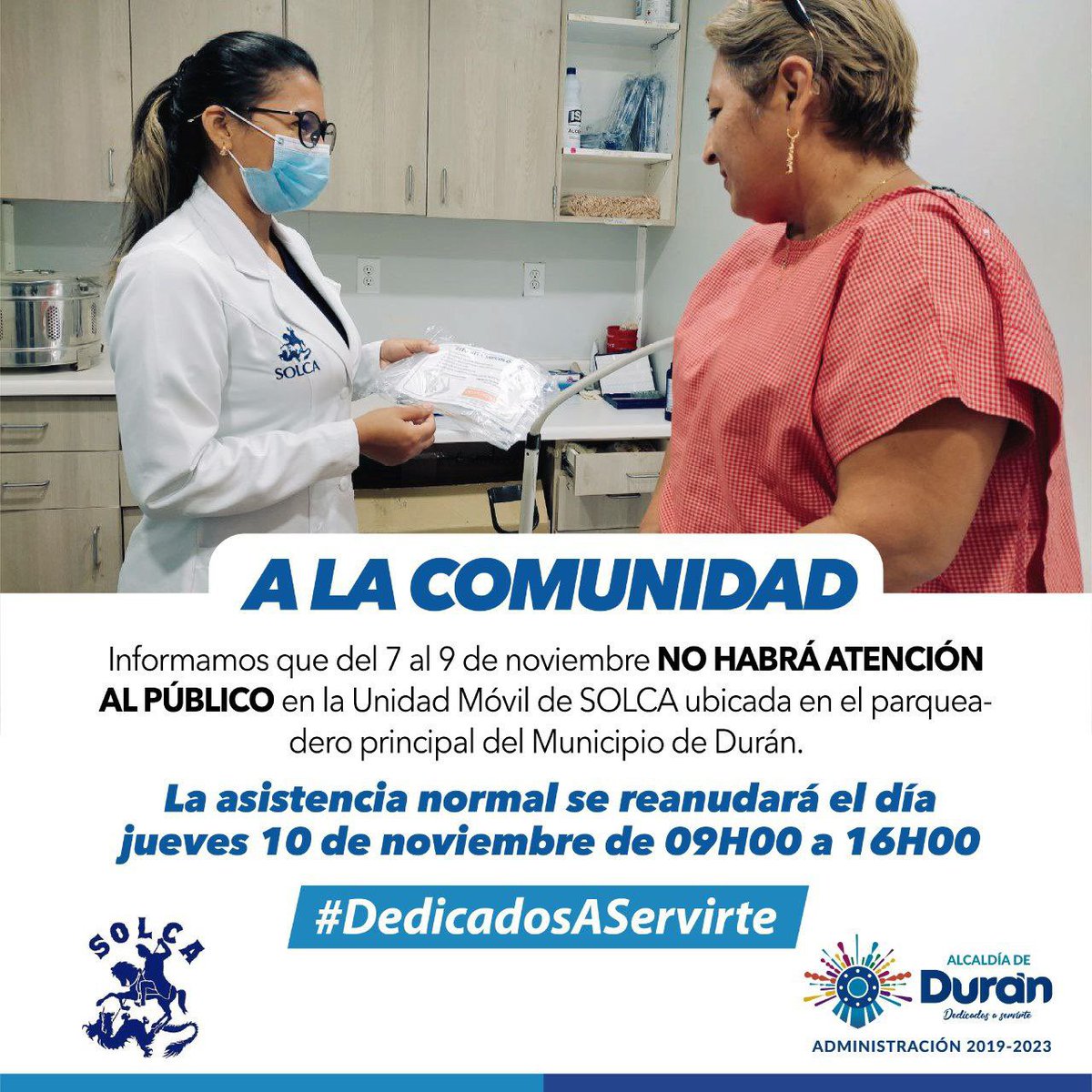 Cierre de la Unidad Móvil en Durán del 7 al 9 de noviembre