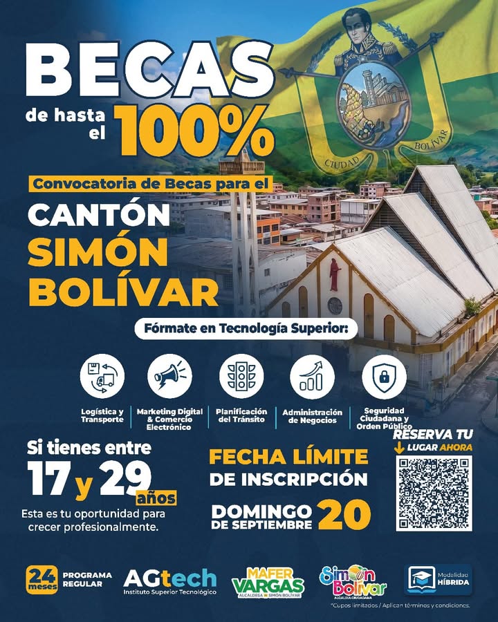 Becas hasta el 100% para jóvenes de Simón Bolívar: carreras en seguridad y logística