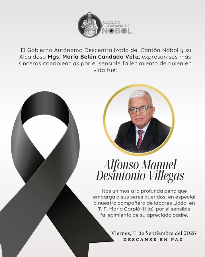 Alcaldía de Nobol rinde homenaje a Alfonso Desintonio y acompaña a su compañera María Carpio