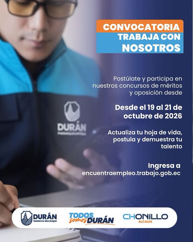 Municipio de Durán abre inscripciones para concursos de méritos del 19 al 21 de octubre