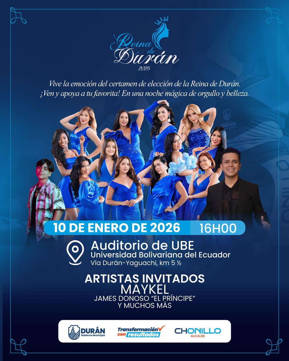 Elección de Reina de Durán se realizará este 10 de enero en el Auditorio UBE