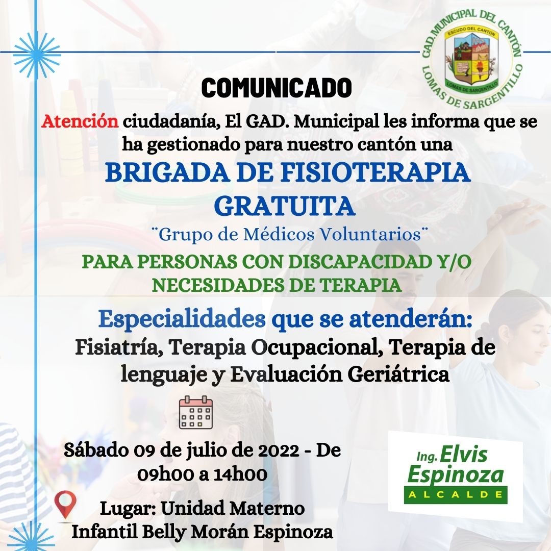 Brigada de fisioterapia gratuita llega a Lomas de Sargentillo para atender a la población