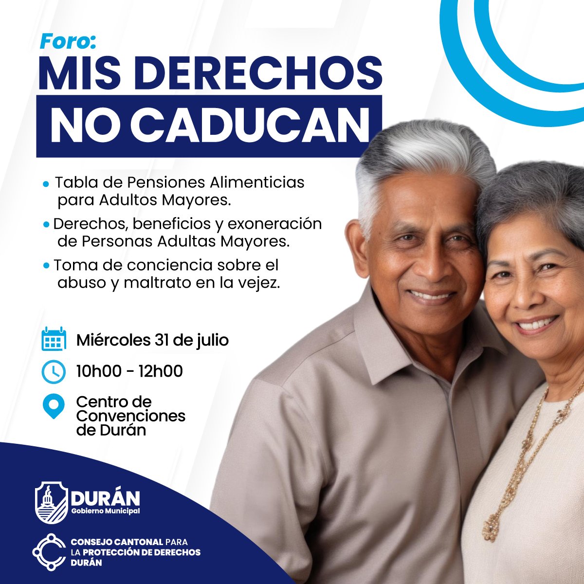 Durán acogerá foro 'Mis Derechos no Caducan' para adultos mayores el 31 de julio