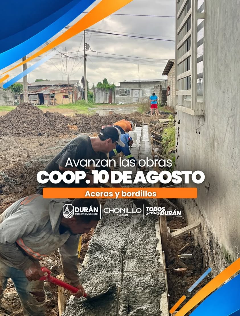Avanzan obras de aceras y bordillos en la Cooperativa 10 de Agosto de Durán