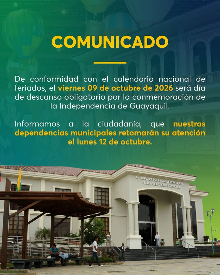 Agencias municipales de Samborondón cierran este viernes 9 por feriado