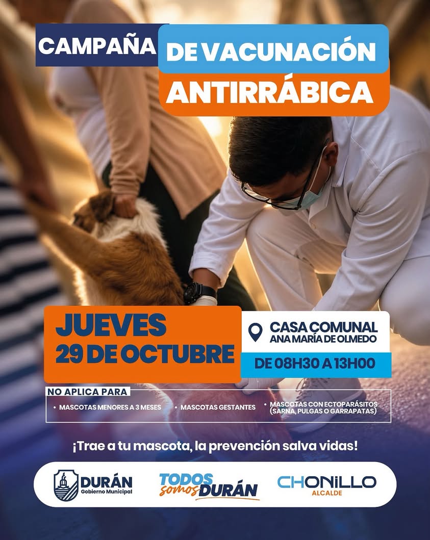 Jornada de vacunación antirrábica este jueves en Casa Comunal Ana María de Olmedo