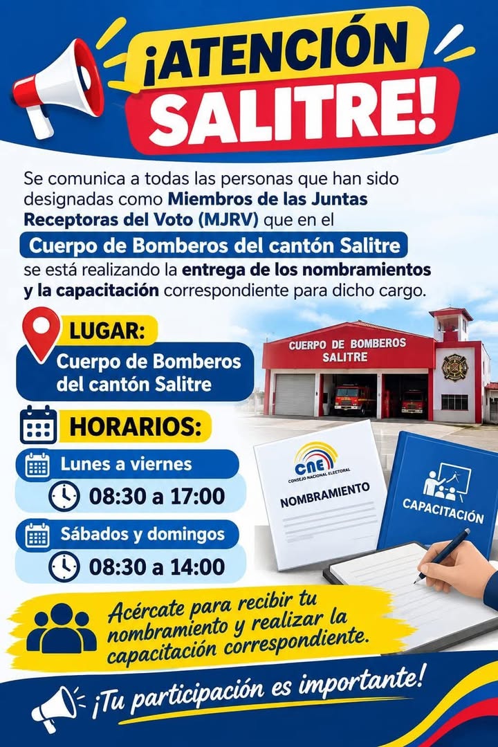 Entrega de nombramientos y capacitación para miembros de Juntas Receptoras del Voto en Salitre